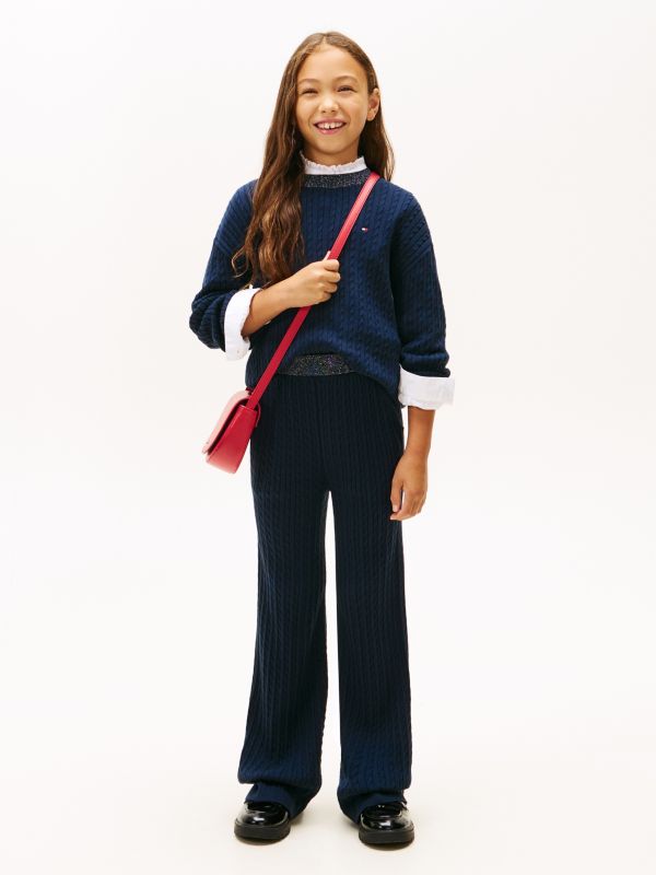 Glitter Cable Knit Wide Leg Trousers — Blue