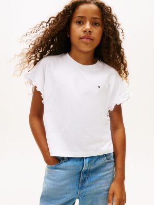 white essential relaxed fit top mit rüschen für mädchen - tommy hilfiger