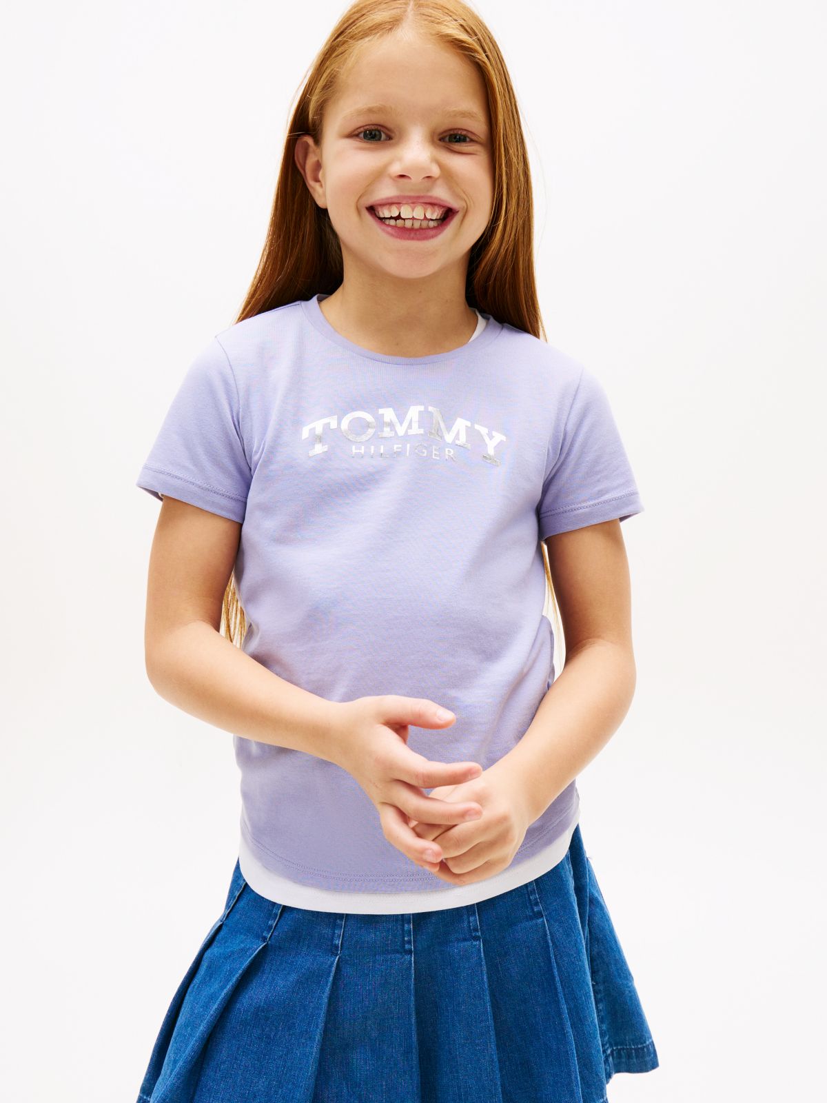 Metallic Logo Slim Crew Neck T-Shirt — Blue