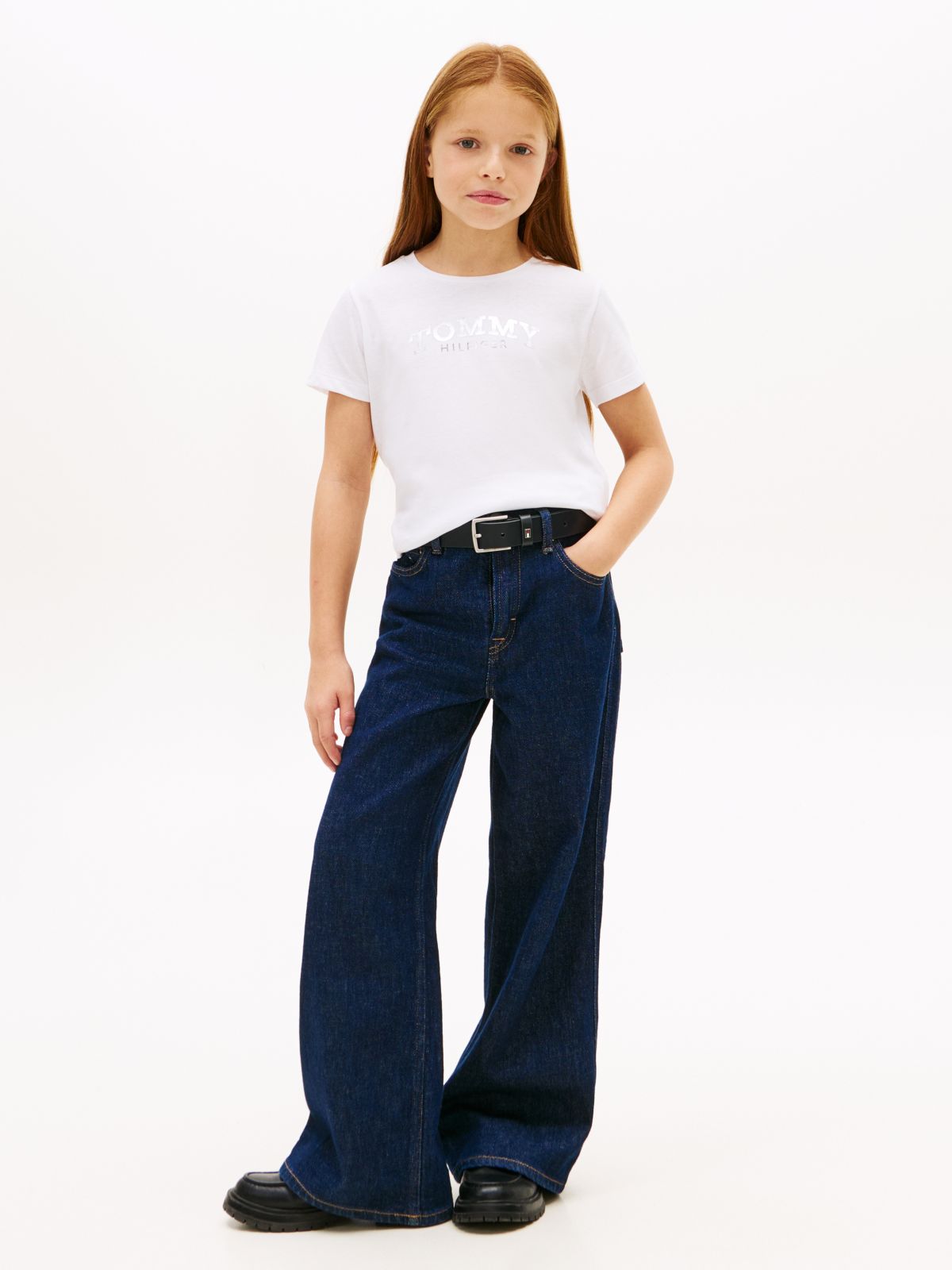 Metallic Logo Slim Crew Neck T-Shirt — White