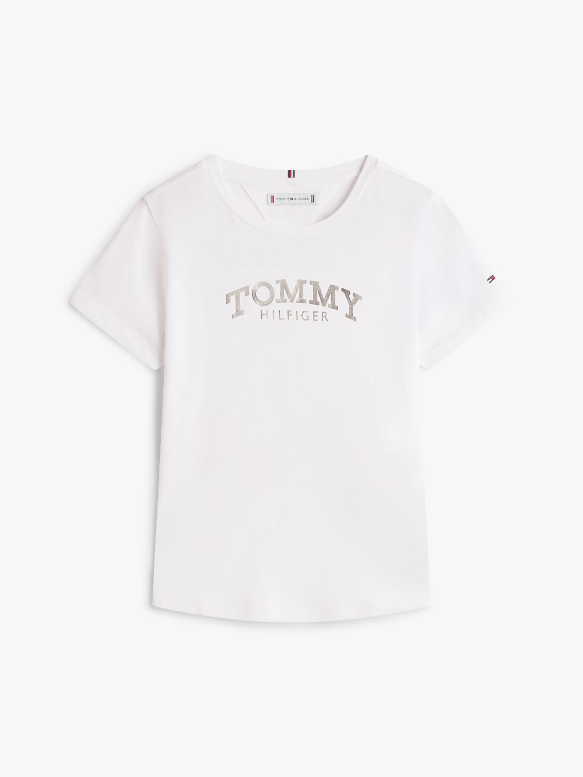 Metallic Logo Slim Crew Neck T-Shirt — White