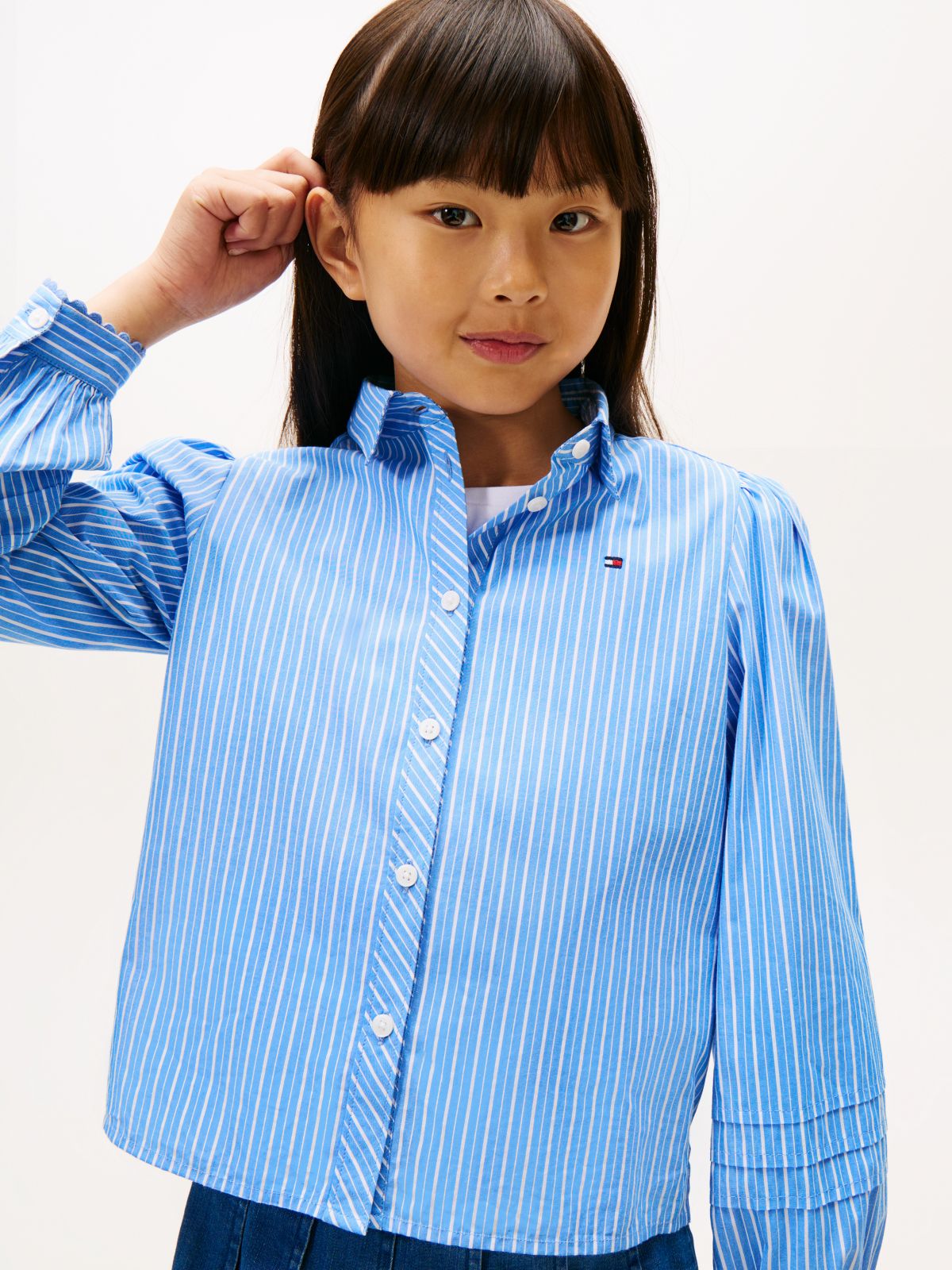 Essential Regular Fit Stripe Balloon Sleeve Shirt — Blue
