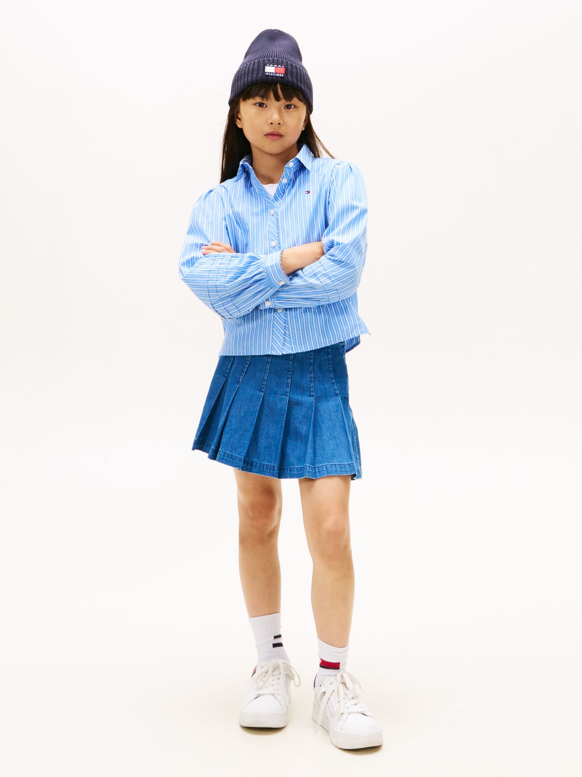 Essential Regular Fit Stripe Balloon Sleeve Shirt — Blue