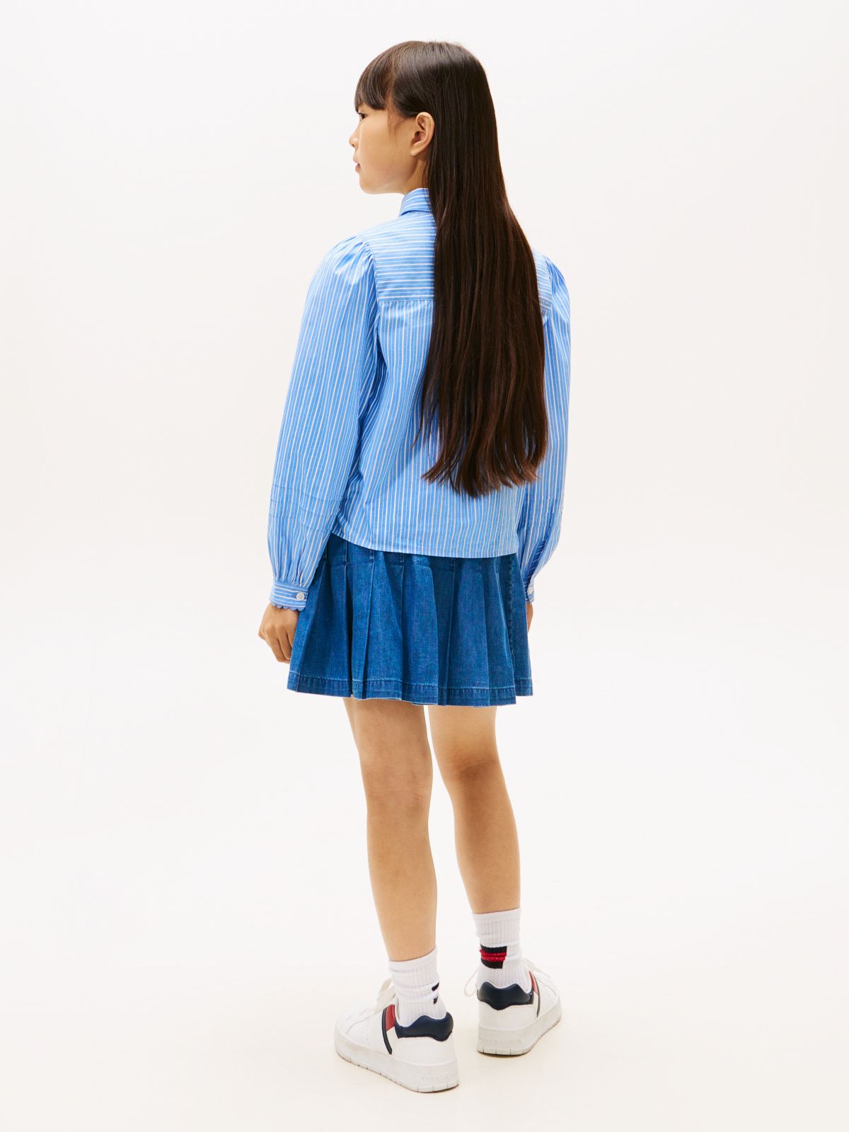 Essential Regular Fit Stripe Balloon Sleeve Shirt — Blue