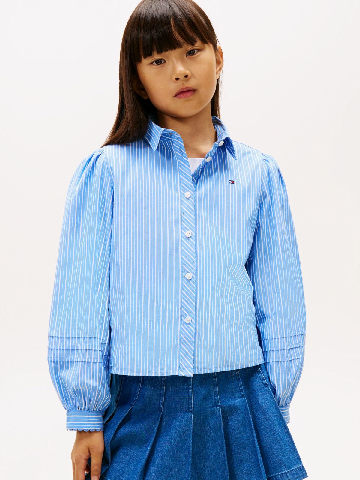 Essential Regular Fit Stripe Balloon Sleeve Shirt — Blue