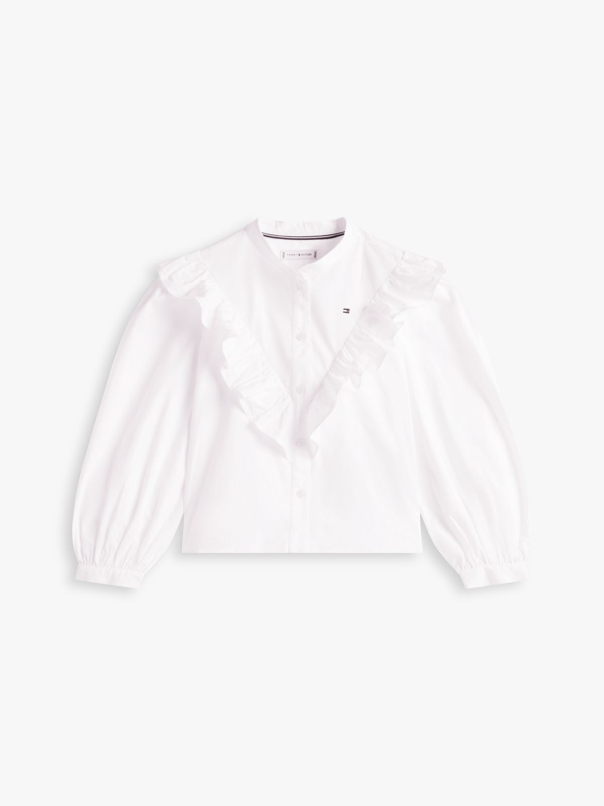 Essential Regular Fit Ruffle Balloon Sleeve Shirt — White