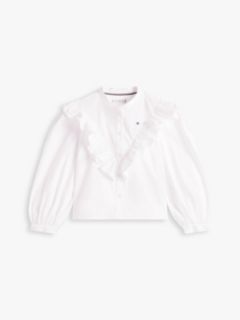 Essential Regular Fit Ruffle Balloon Sleeve Shirt — White 5