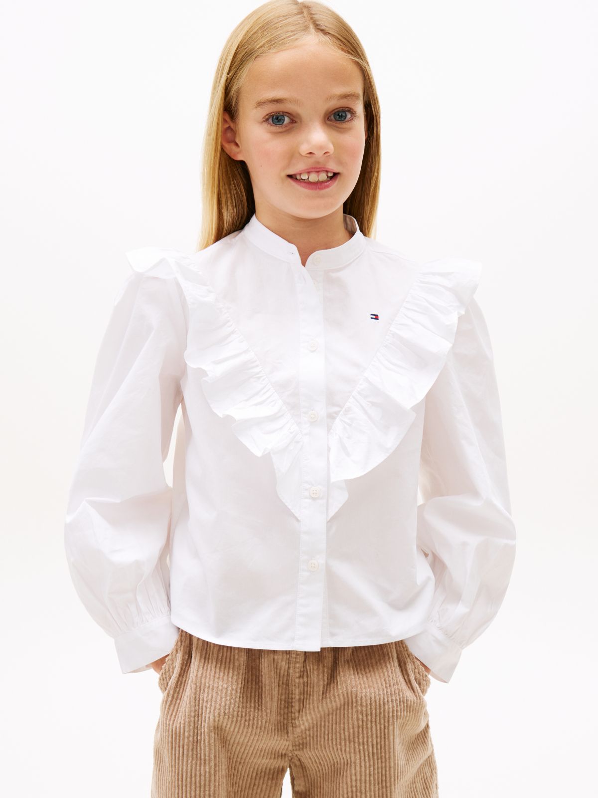 Essential Regular Fit Ruffle Balloon Sleeve Shirt — White