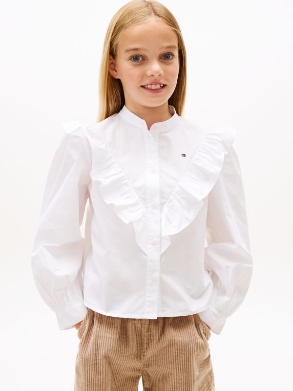 Essential Regular Fit Ruffle Balloon Sleeve Shirt — White
