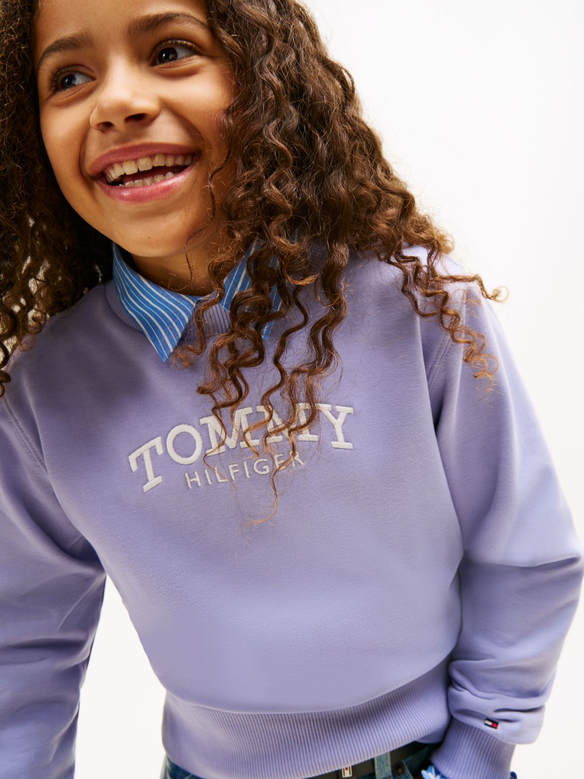 Logo Embroidery Crew Neck Terry Sweatshirt — Blue