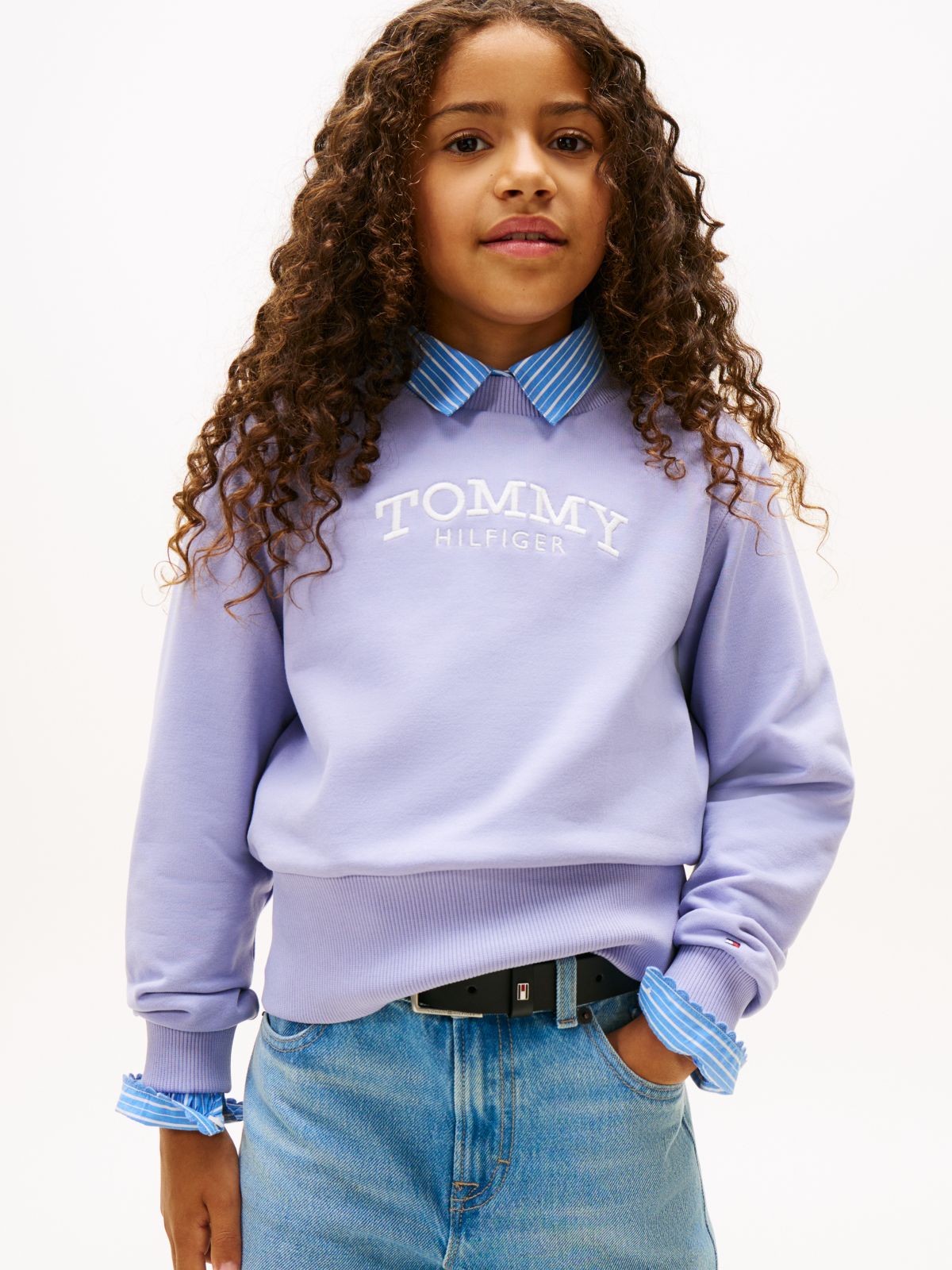 Logo Embroidery Crew Neck Terry Sweatshirt — Blue