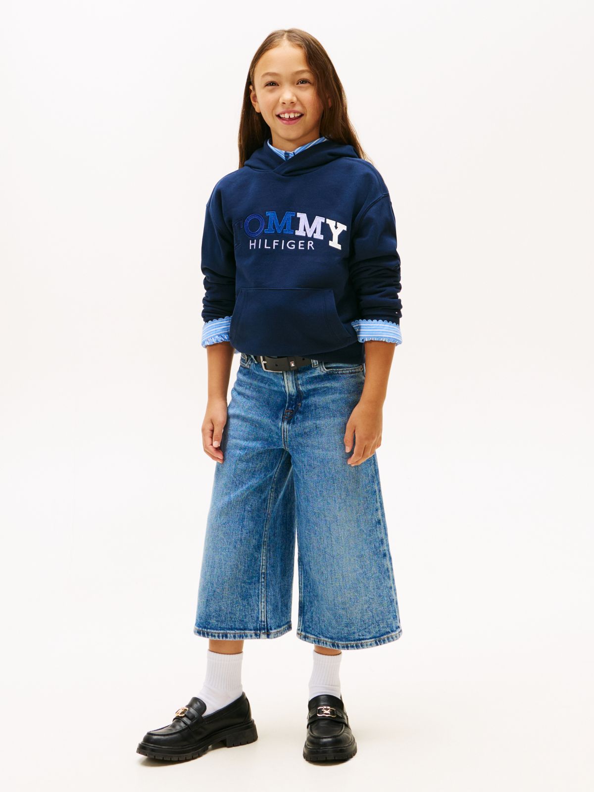 Logo Embroidery Boyfriend Terry Hoody — Blue