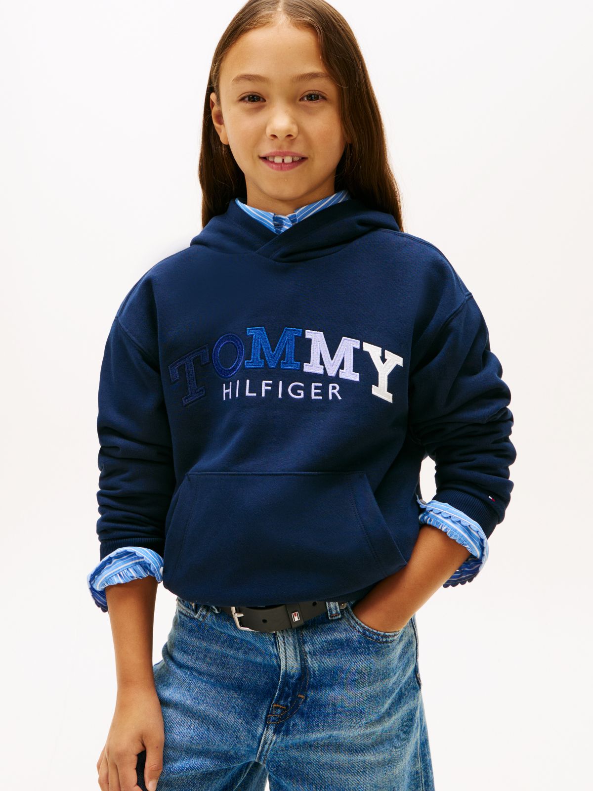 Logo Embroidery Boyfriend Terry Hoody — Blue