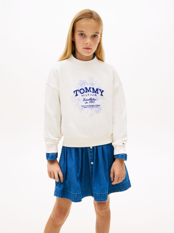 Flock Logo Terry Crew Neck Sweatshirt — White