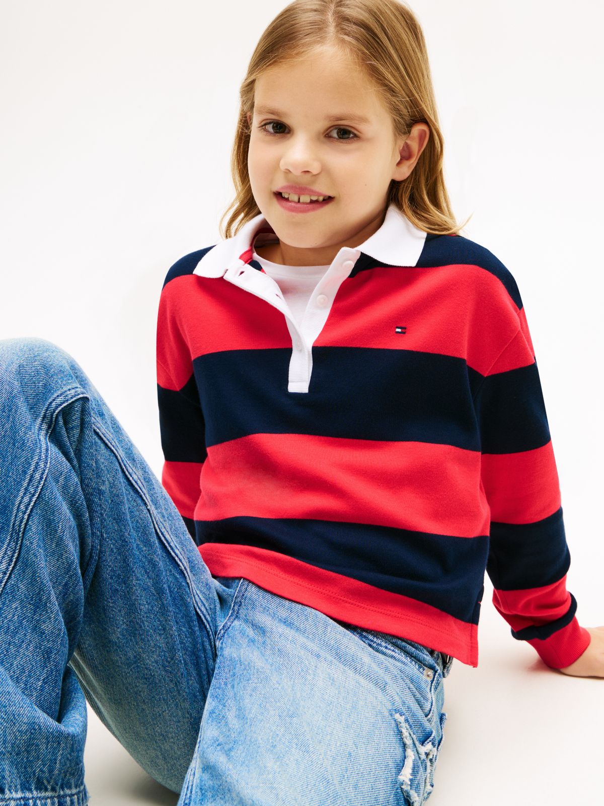 Stripe Interlock Knit Relaxed Rugby Shirt — Blue