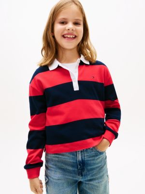 blue stripe interlock knit relaxed rugby shirt for girls tommy hilfiger