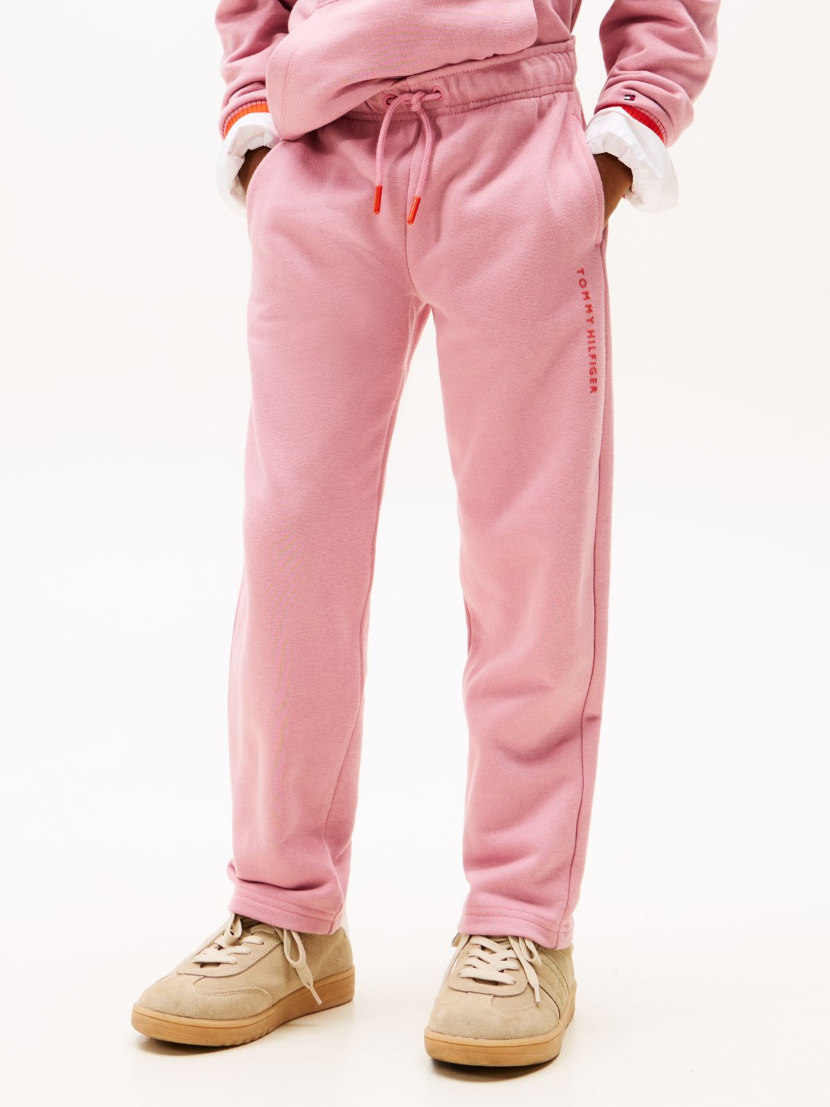 Brushed Fleece Textured Logo Joggers — Pink