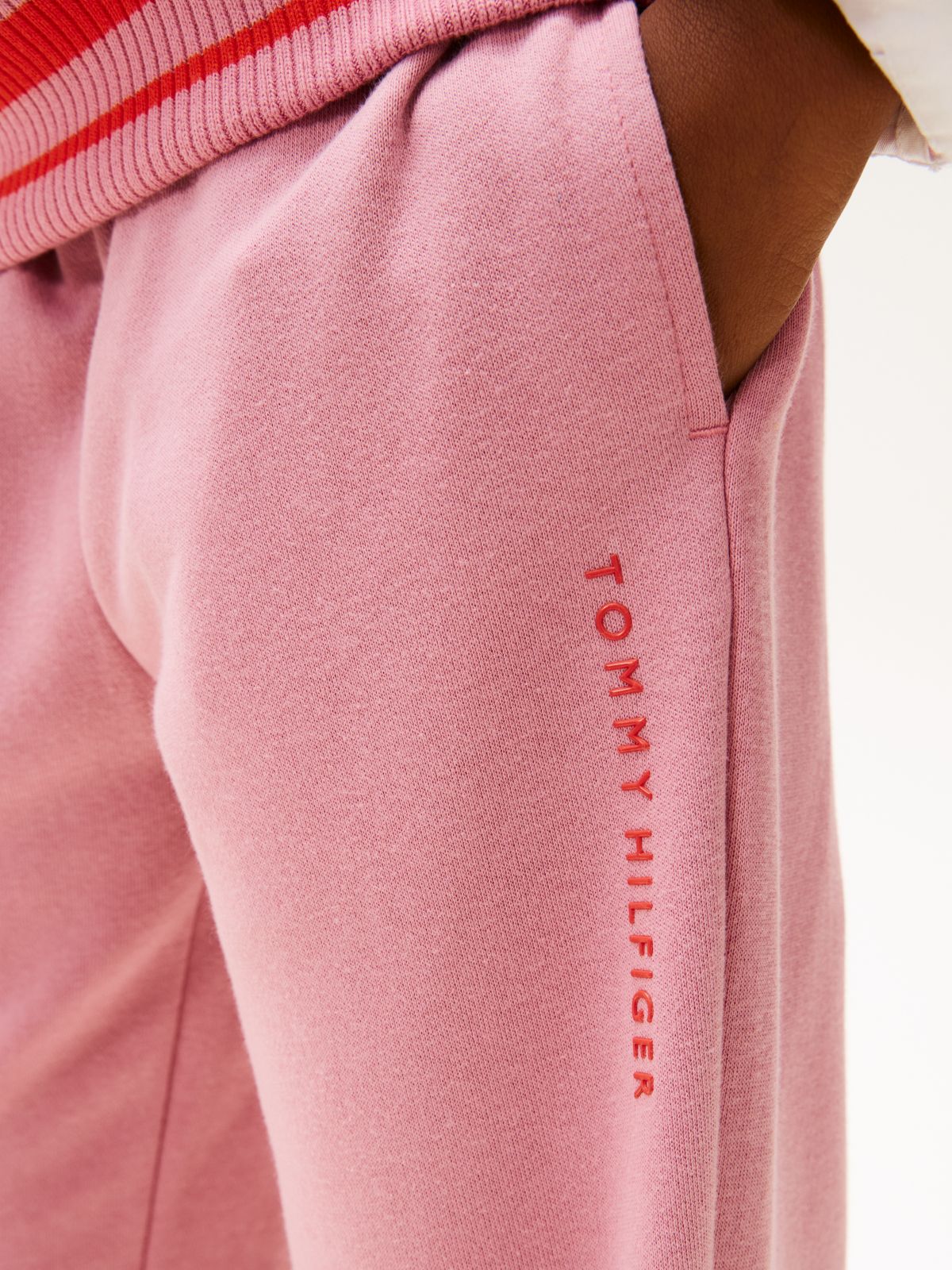 Brushed Fleece Textured Logo Joggers — Pink