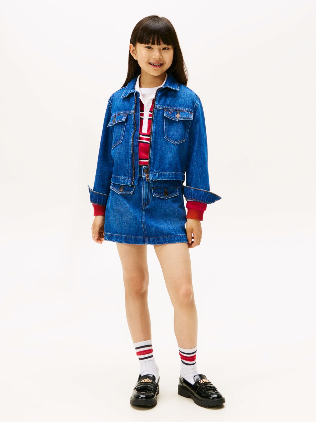 Zip-Thru Denim Trucker Jacket — Blue