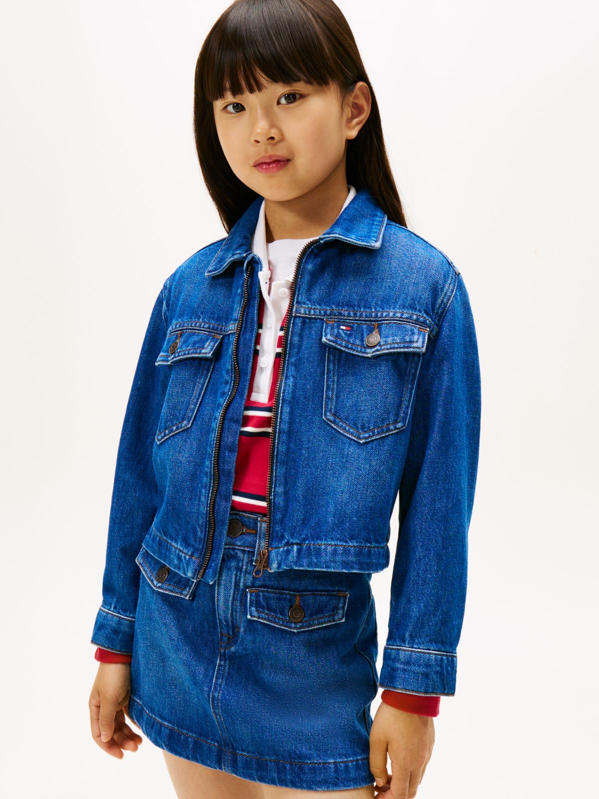 Zip-Thru Denim Trucker Jacket — Blue