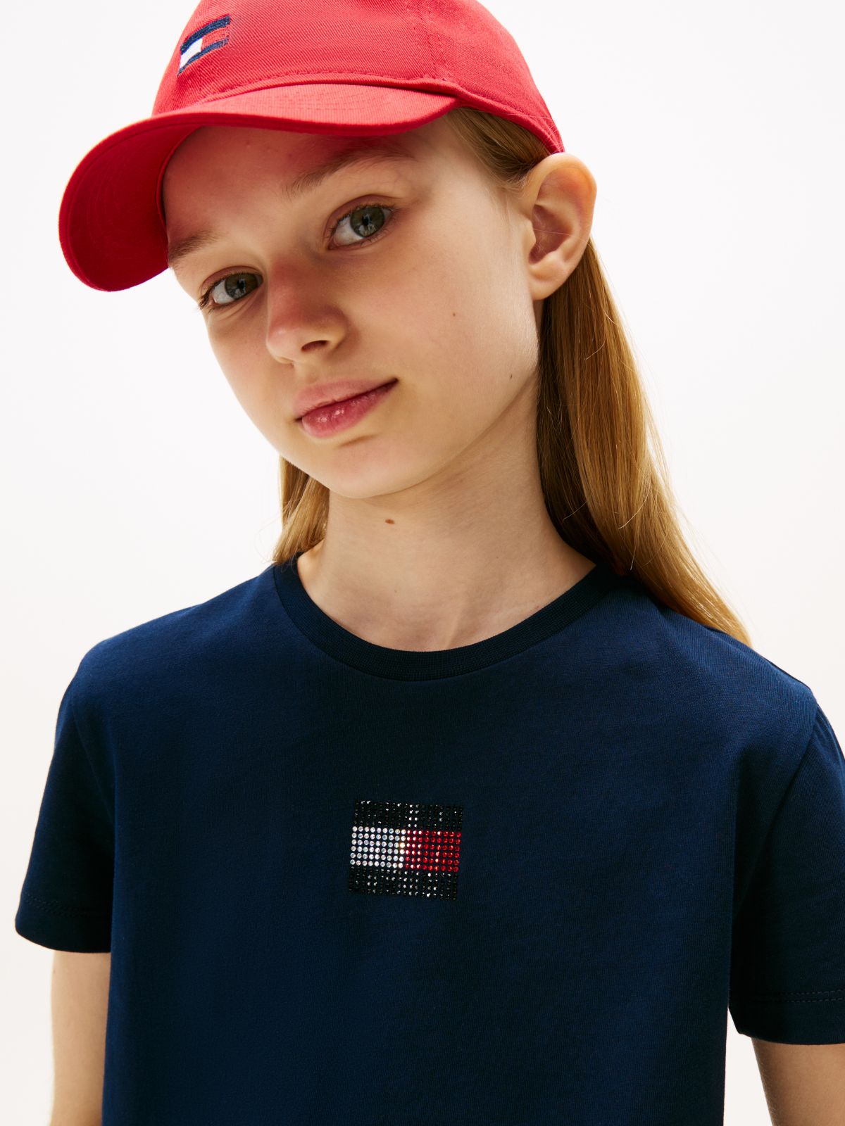 Diamanté Flag Jersey T-Shirt — Blue