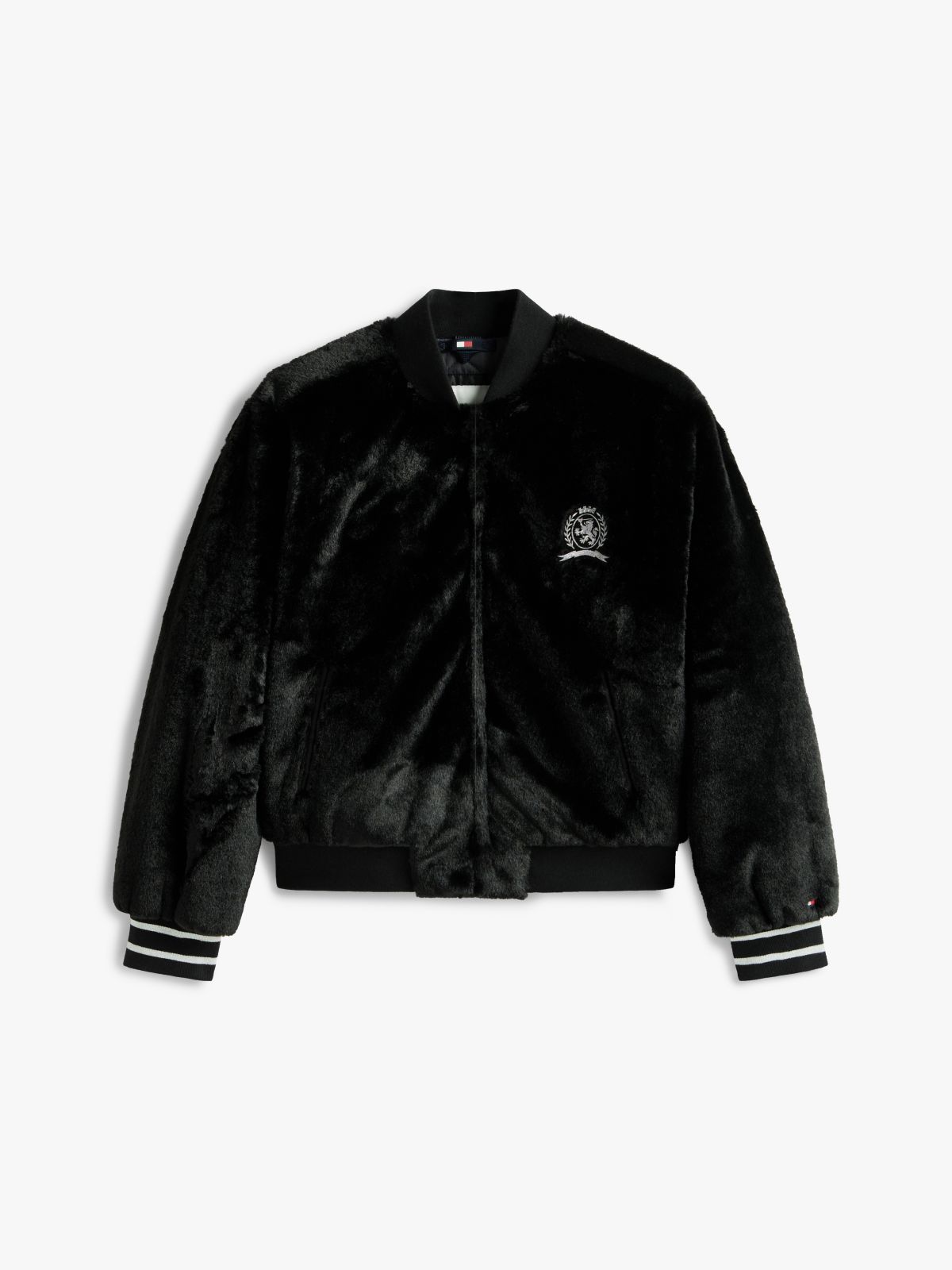 Faux Fur Relaxed Bomber Jacket — Black