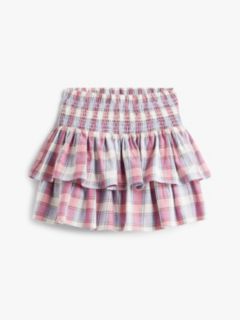 Check Tiered Smock Detail Mini Skirt — Beige 5