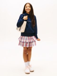 Check Tiered Smock Detail Mini Skirt — Beige 1
