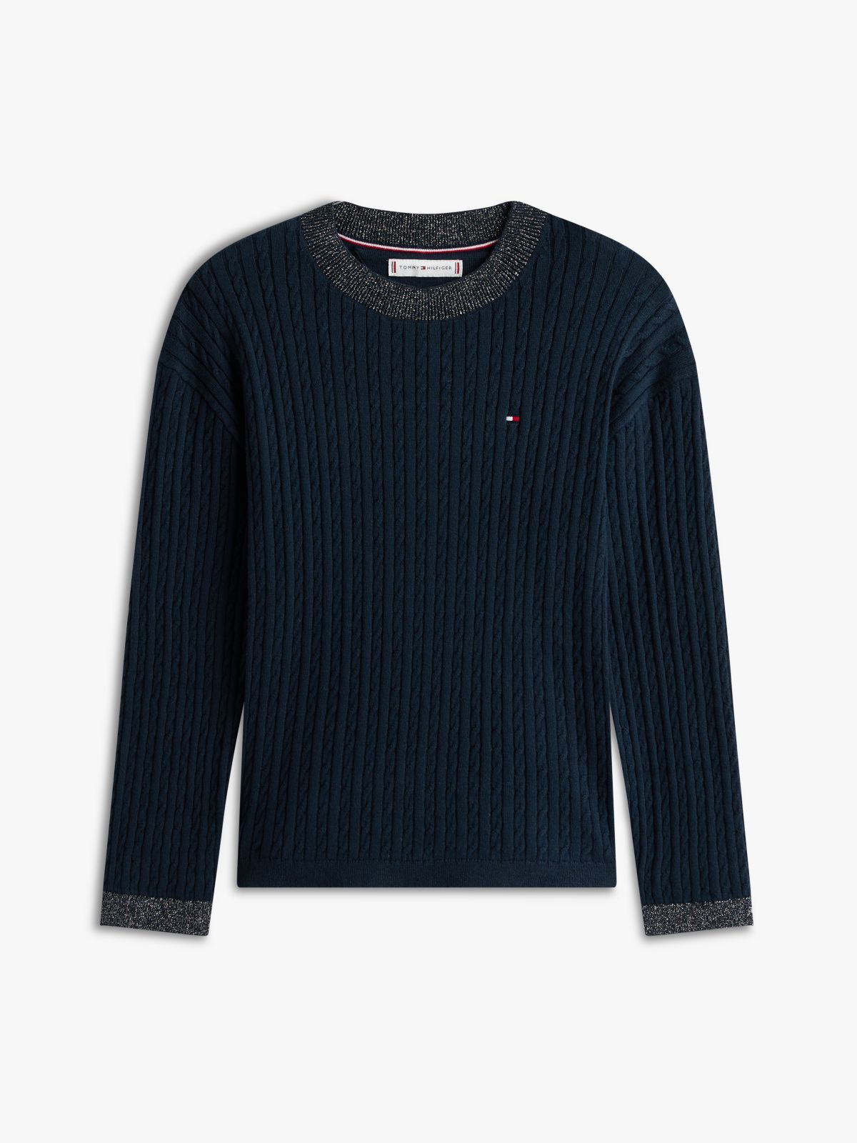 Glitter Mini Cable Knit Relaxed Sweatshirt — Blue