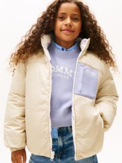 Floral Print Reversible Relaxed Puffer Jacket — White 1