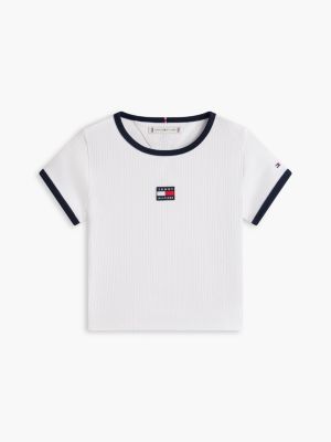 white heritage flag ribbed extra slim t-shirt for girls tommy hilfiger