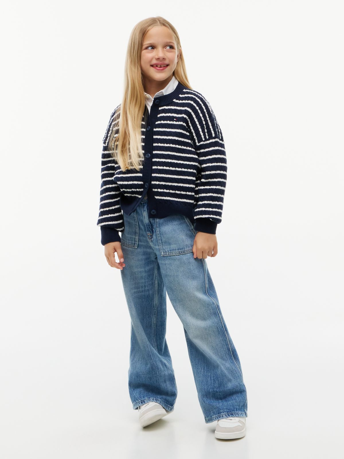 Relaxed Cable Knit Cardigan — Blue