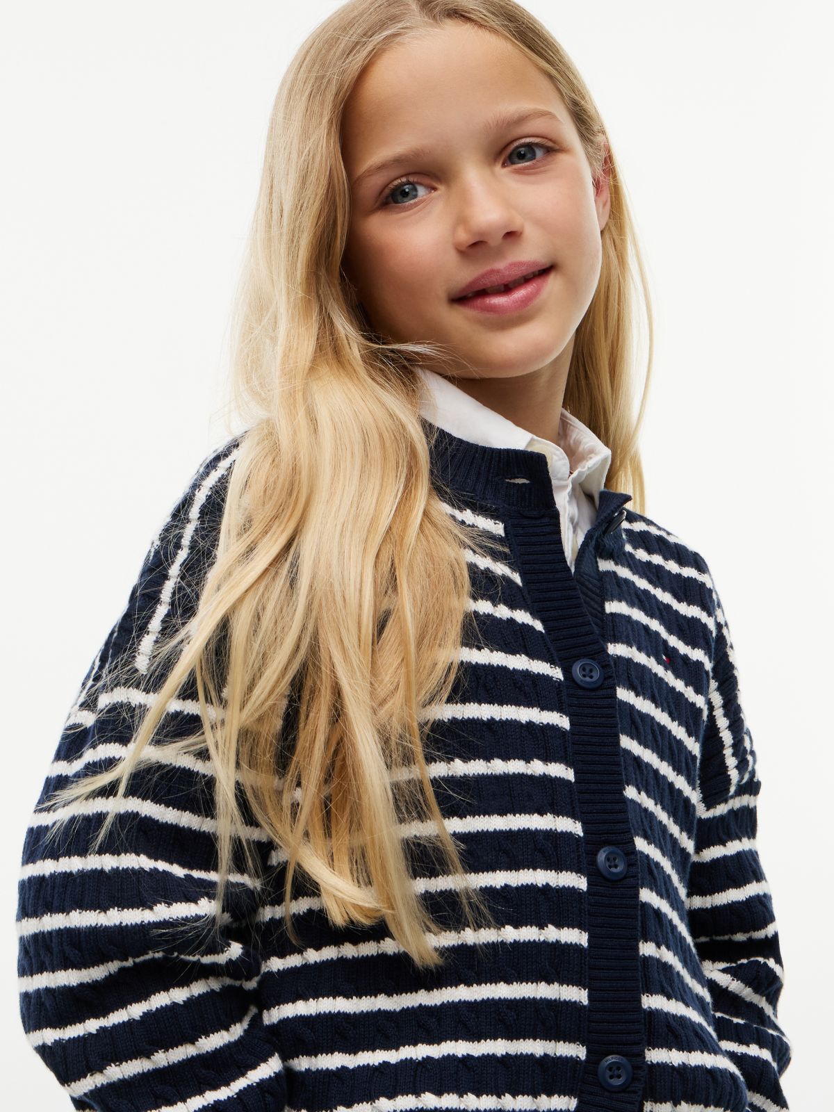 Relaxed Cable Knit Cardigan — Blue