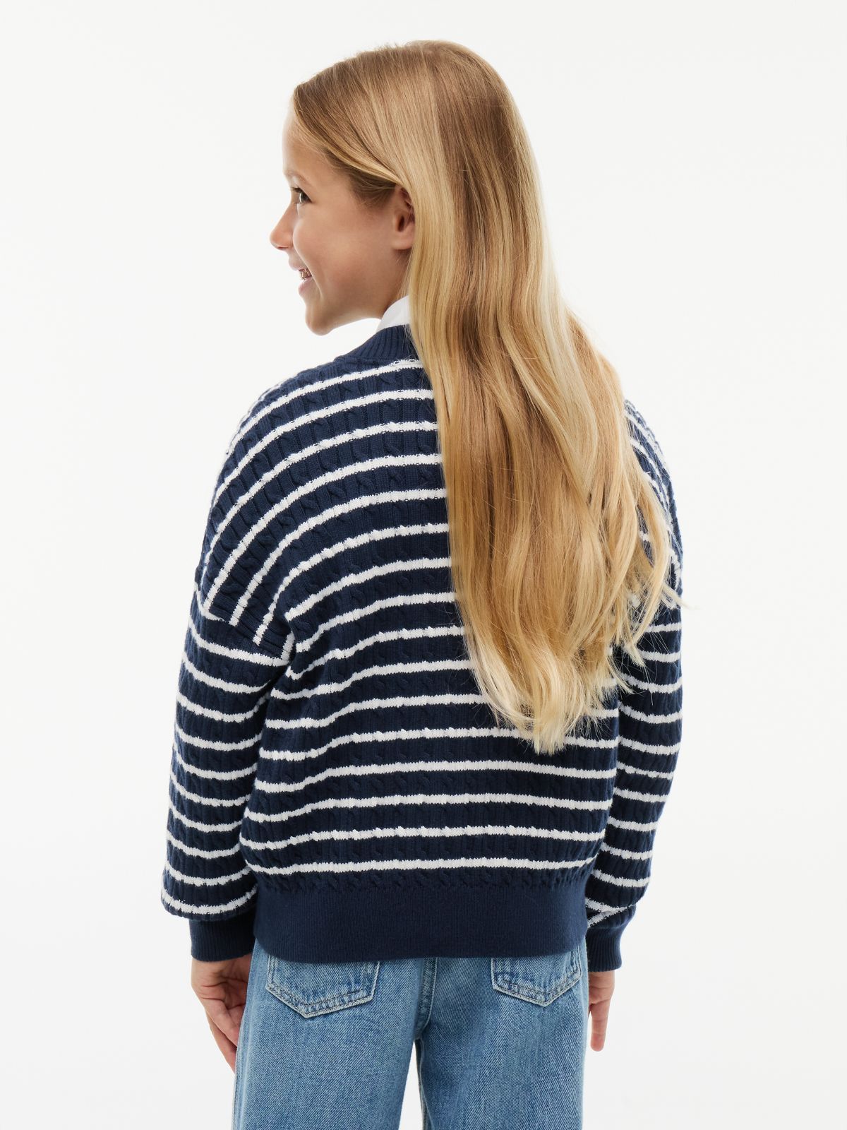 Relaxed Cable Knit Cardigan — Blue
