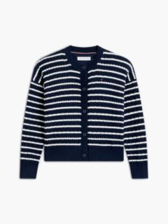 Relaxed Cable Knit Cardigan — Blue 5