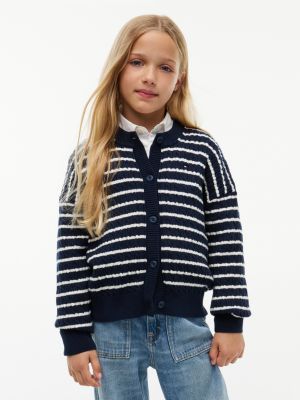 blue relaxed fit cardigan mit zopfmuster für mädchen - tommy hilfiger