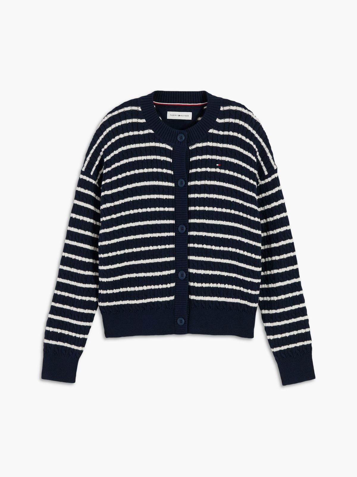 Relaxed Cable Knit Cardigan — Blue