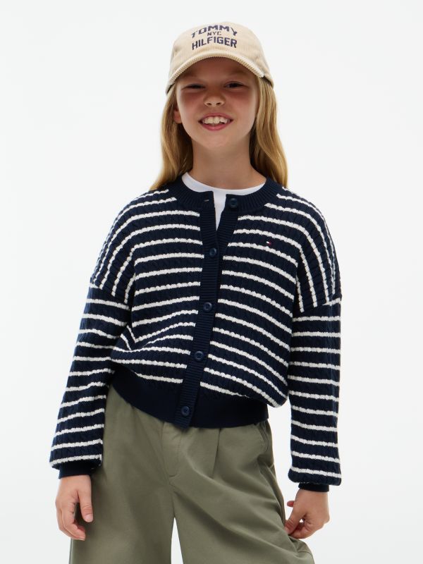 Relaxed Cable Knit Cardigan — Blue
