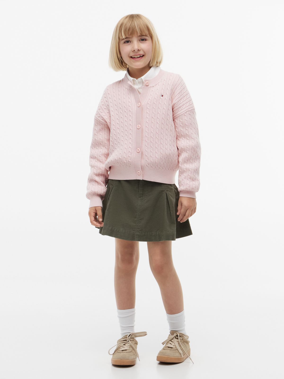 Relaxed Cable Knit Cardigan — Pink