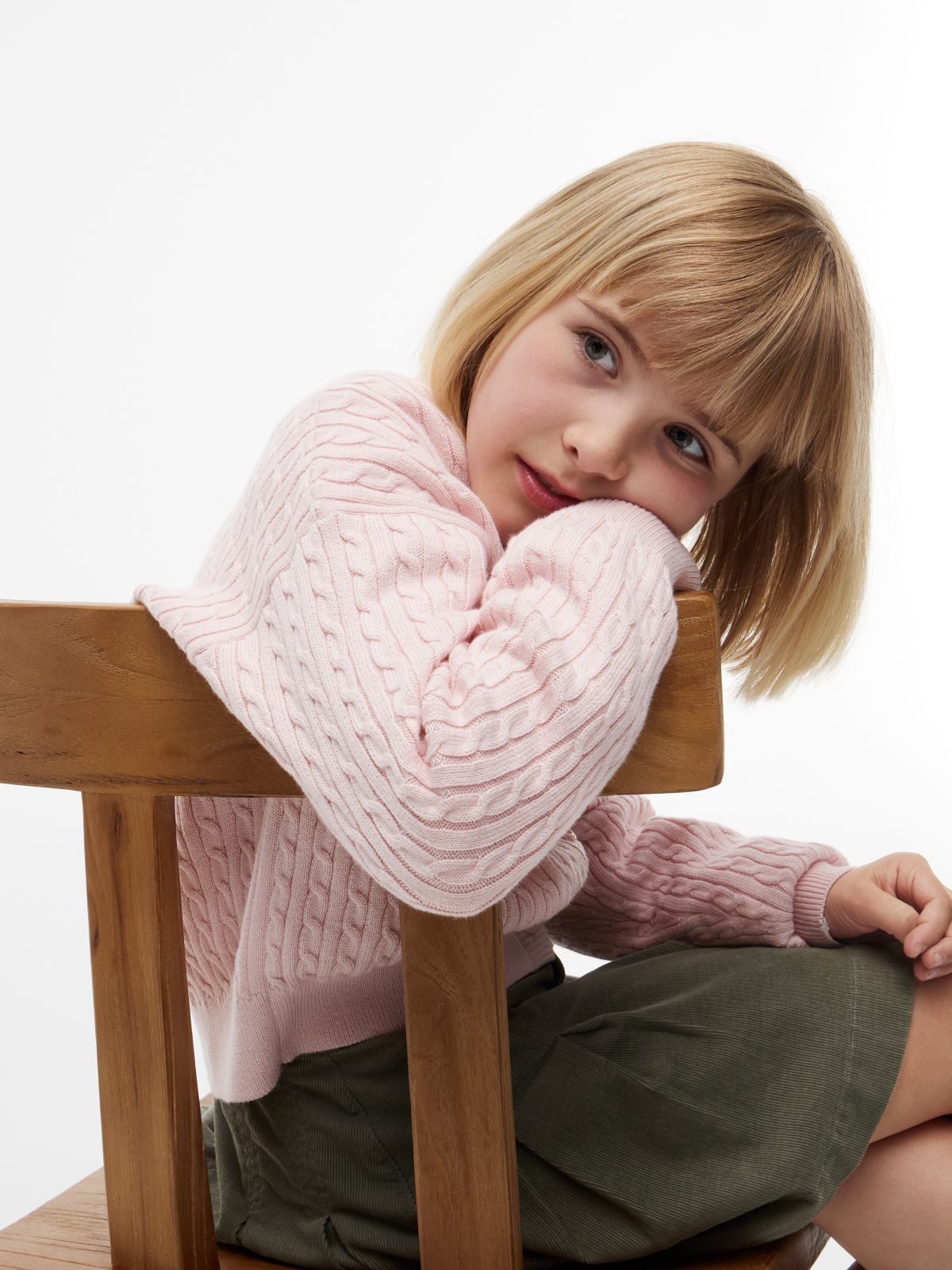 Relaxed Cable Knit Cardigan — Pink