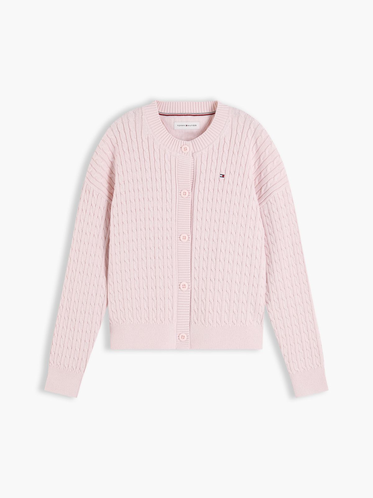 Relaxed Cable Knit Cardigan — Pink