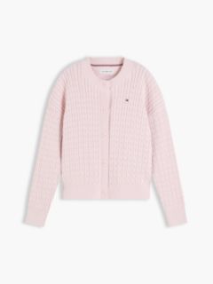 Relaxed Cable Knit Cardigan — Pink 5