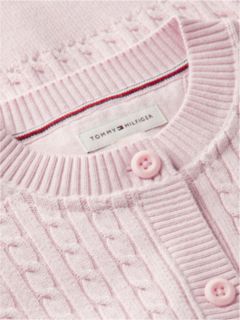 Relaxed Cable Knit Cardigan — Pink 6