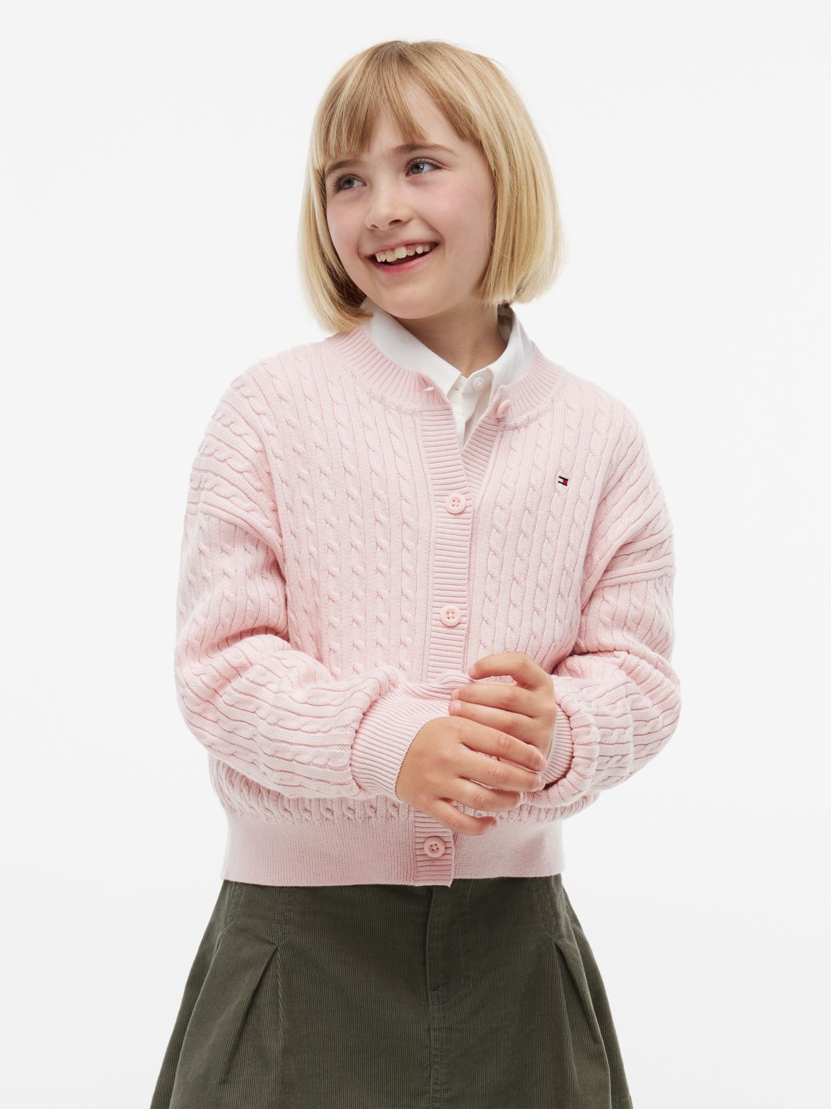 Relaxed Cable Knit Cardigan — Pink