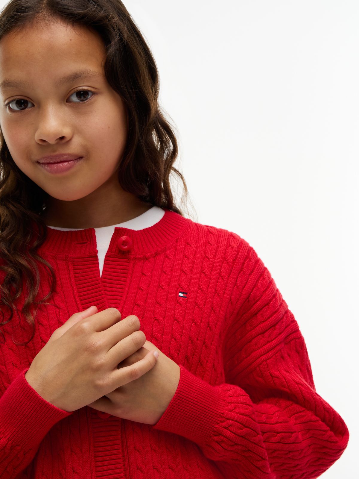 Relaxed Cable Knit Cardigan — Red