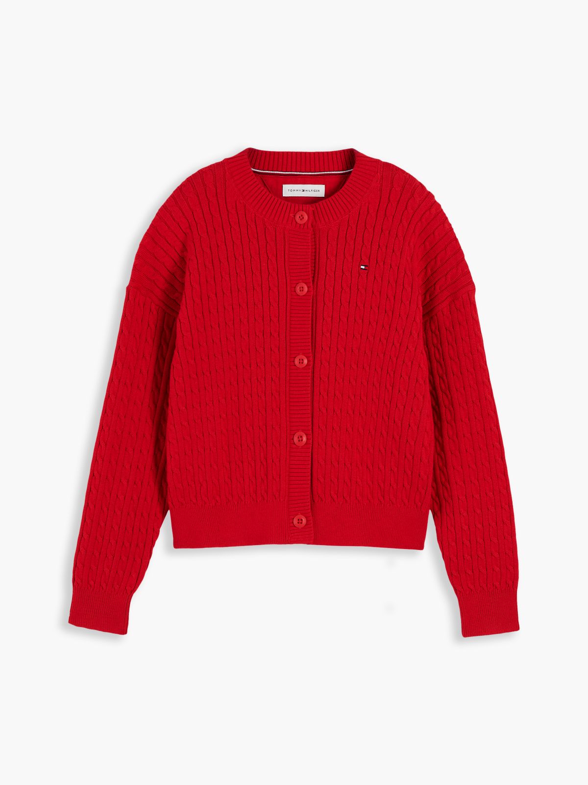 Relaxed Cable Knit Cardigan — Red