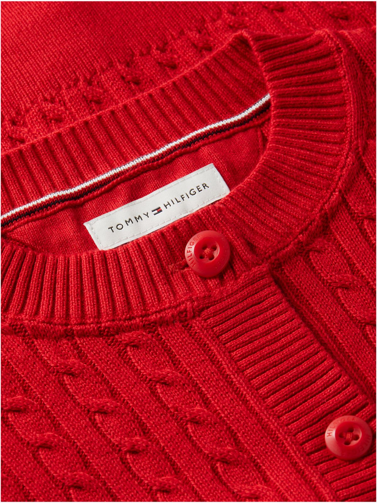 Relaxed Cable Knit Cardigan — Red