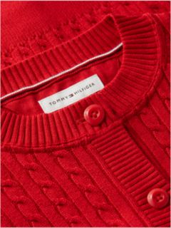Relaxed Cable Knit Cardigan — Red 6