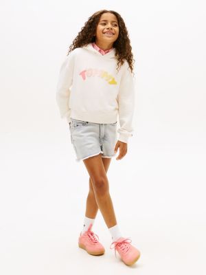 grey raw hem wide leg denim shorts for girls tommy hilfiger