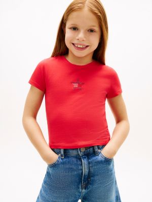 red extra slim star flag t-shirt for girls tommy hilfiger